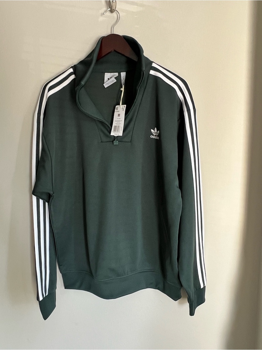 ADIDAS Funnel Neck Track Top 1/4 Zip Mineral Green Pullover Men’s Jacket Size M